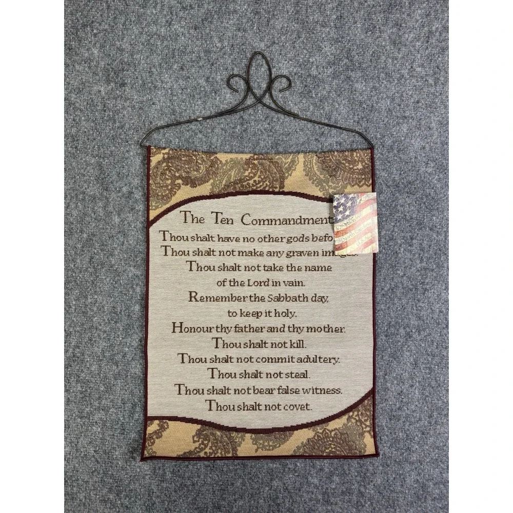 Manual Woodworkers & Weavers Hanging Tapestry Ten Commandments With Hanger New
